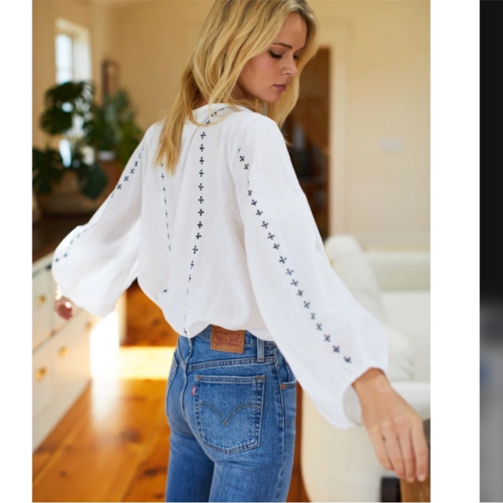 Emerson Fry BARDOT TOP - EMBROIDERED CLOUD WHITE ORGANIC Size S - Picture 2 of 9